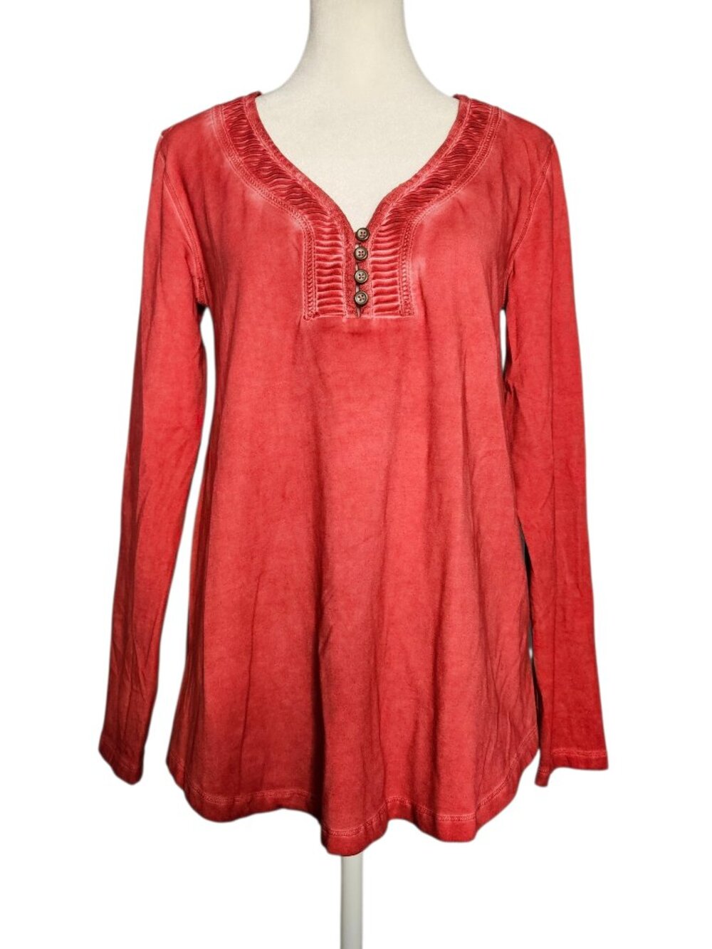 NWT Soft Surroundings Women's Tunic Top Small Raspberry Henley Tie Dye Boho Chic